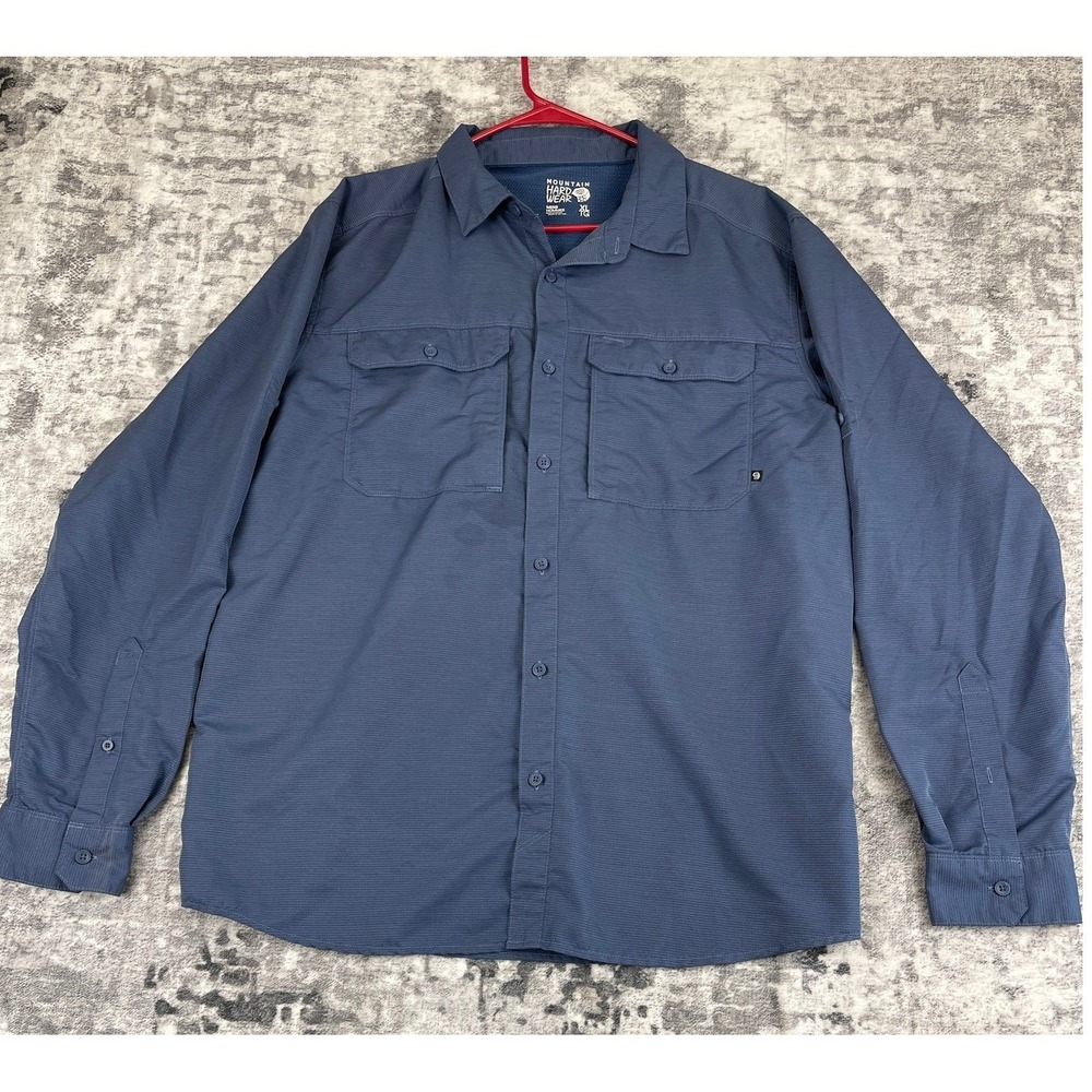 Mountain Hardwear‎ Long Sleeve Button Up Grid Fabric Shirt Men XL Blue Plain